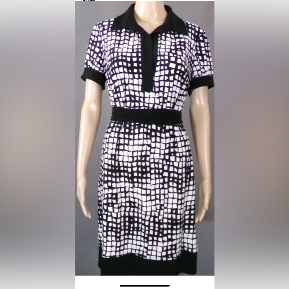 Chaps Dress Size Small Sag Harbor Black White Squares